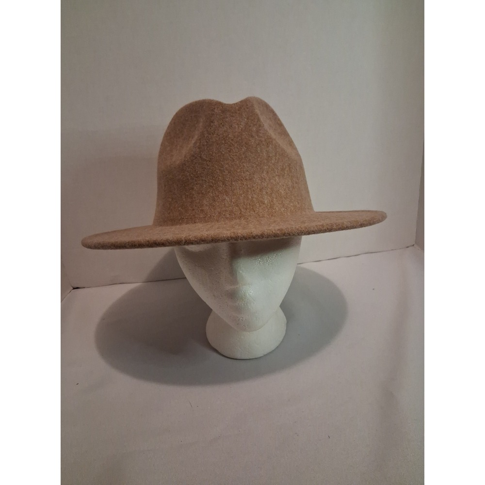 Tan Camel Wool Blend Wide Brim Fedora Hat with Adjustable Inner Tie